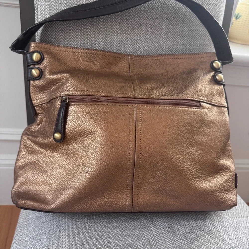 Tignanello Bronze Gold Metallic Pebbled‎ Leather shoulder Bag Y2K Hobo Purse